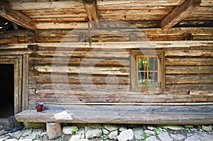Detailed old style chaletÂ time-honored rough wood wall
